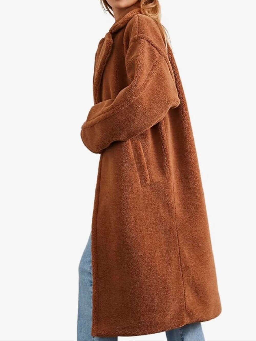 Forever 21 Plush Drop-Sleeve Teddybear Openfront Coat In Brown Size L - Picture 3 of 10